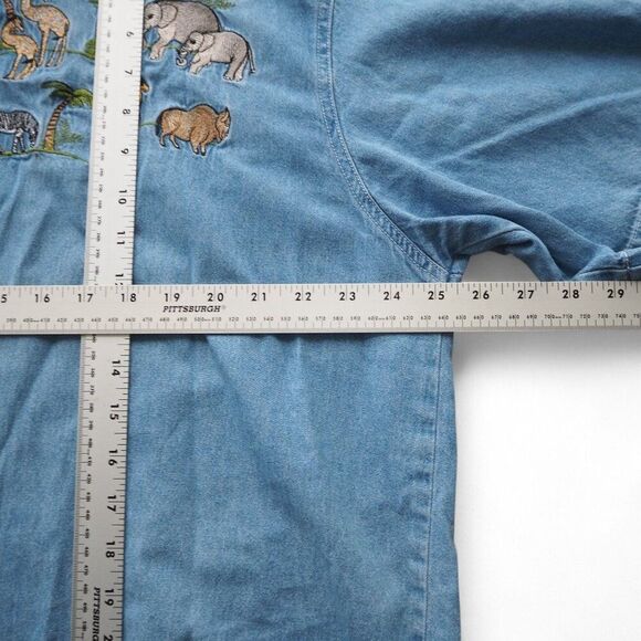 Quizz Vintage 90s "Noah Ark" Embroidered Denim SS Button Up Shirt Women's 20 - Picture 6 of 7